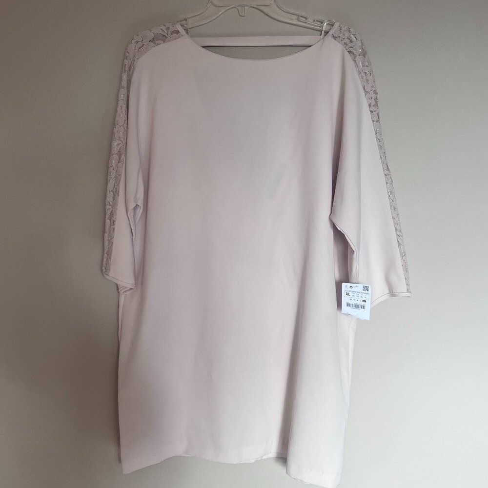 Zara Blush Pink Shift Dress with Lace Sleeve Detail NWT Size XL